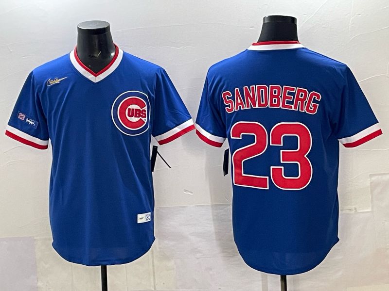 Men 2025 Chicago Cubs #23 Sandberg Blue Throwback Nike 2025 MLB Jersey 025->chicago cubs->MLB Jersey